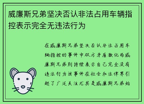 威廉斯兄弟坚决否认非法占用车辆指控表示完全无违法行为