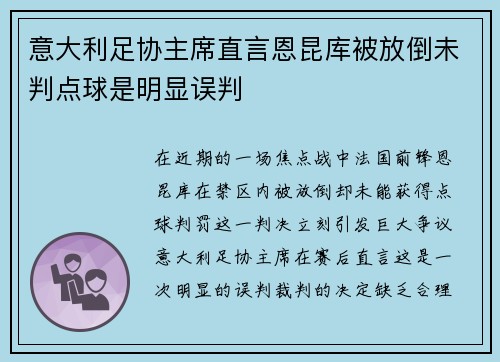 意大利足协主席直言恩昆库被放倒未判点球是明显误判